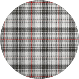 HomeRoots 8' Black Red And Ivory Plaid Washable Round Rug - Durable, UV Protected, Perfect for Busy Homes! 678212