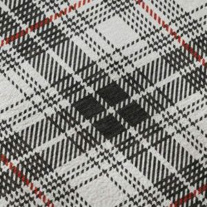 HomeRoots 8' Black Red And Ivory Plaid Washable Round Rug - Durable, UV Protected, Perfect for Busy Homes! 678212