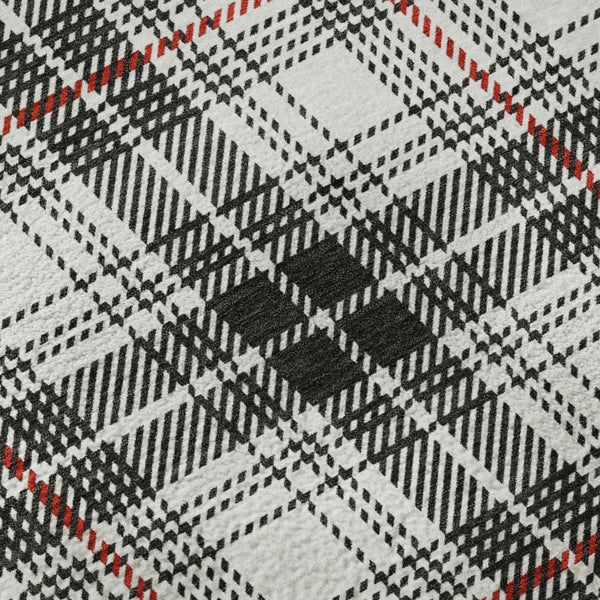 HomeRoots 8' Black Red And Ivory Plaid Washable Round Rug - Durable, UV Protected, Perfect for Busy Homes! 678212