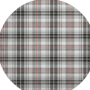 HomeRoots 8' Black Red And Ivory Plaid Washable Round Rug - Durable, UV Protected, Perfect for Busy Homes! 678212