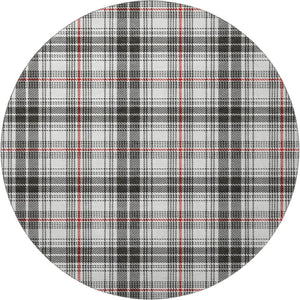 HomeRoots 8' Black Red And Ivory Plaid Washable Round Rug - Durable, UV Protected, Perfect for Busy Homes! 678212