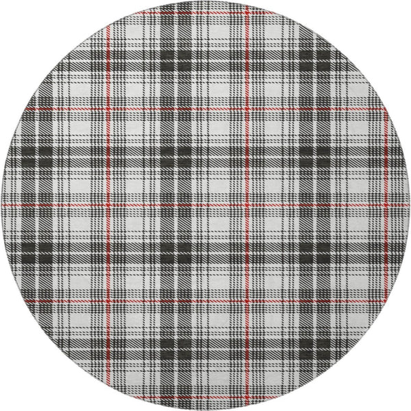 HomeRoots 8' Black Red And Ivory Plaid Washable Round Rug - Durable, UV Protected, Perfect for Busy Homes! 678212