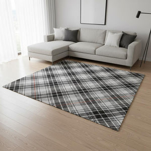 HomeRoots 9' X 12' Black Red Ivory Plaid Washable Area Rug – Durable, UV-Protected, Perfect for High-Traffic Homes! 678214