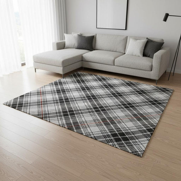 HomeRoots 9' X 12' Black Red Ivory Plaid Washable Area Rug – Durable, UV-Protected, Perfect for High-Traffic Homes! 678214