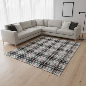 HomeRoots 10' Washable Black Red Ivory Plaid Area Rug - Durable, UV-Protected, Perfect for Large Spaces! 678215