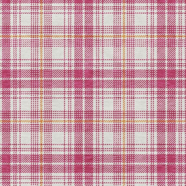HomeRoots 5' X 8' Blush, Ivory, and Orange Plaid Washable Area Rug with UV Protection for Vibrant Spaces 678217
