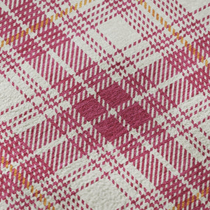HomeRoots 8' Blush Ivory Orange Plaid Washable Round Rug with UV Protection – Durable, Stylish, Easy Care! 678218