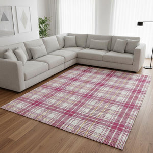 HomeRoots 8' X 10' Blush Ivory & Orange Plaid Washable Area Rug - Stain-Resistant, UV Protected, and Stylish! 678219