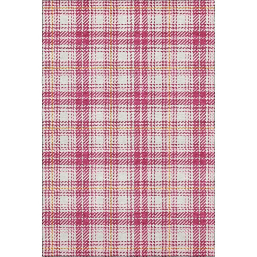 HomeRoots 9' X 12' Blush Ivory Orange Plaid Washable Area Rug – Durable, UV-Protected, Stylish for Any Space! 678220