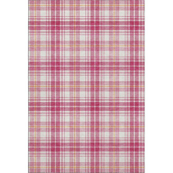 HomeRoots 10' X 14' Washable Blush Ivory Orange Plaid Area Rug with UV Protection for Stylish Living Spaces 678221