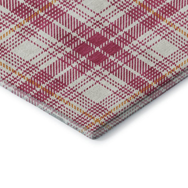 HomeRoots 10' X 14' Washable Blush Ivory Orange Plaid Area Rug with UV Protection for Stylish Living Spaces 678221