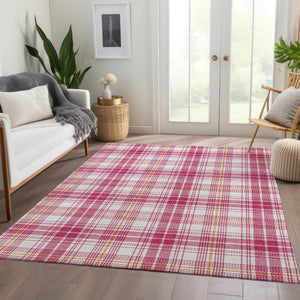 HomeRoots 10' X 14' Washable Blush Ivory Orange Plaid Area Rug with UV Protection for Stylish Living Spaces 678221