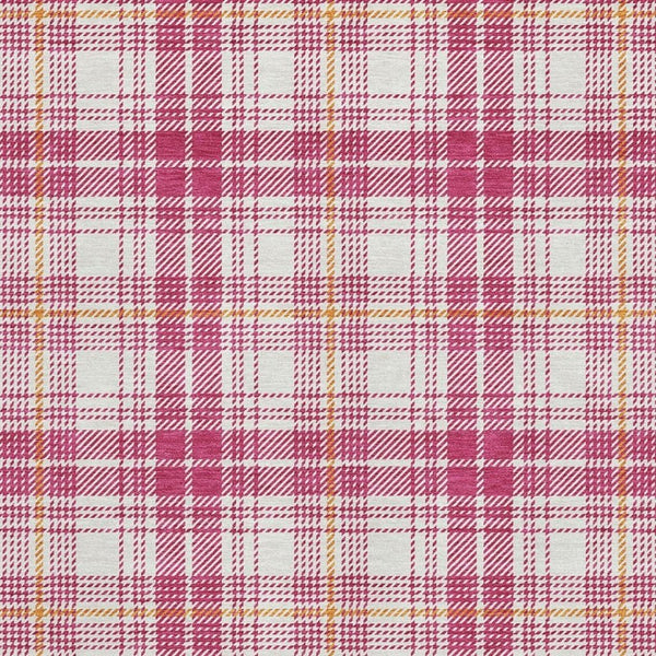 HomeRoots 10' X 14' Washable Blush Ivory Orange Plaid Area Rug with UV Protection for Stylish Living Spaces 678221