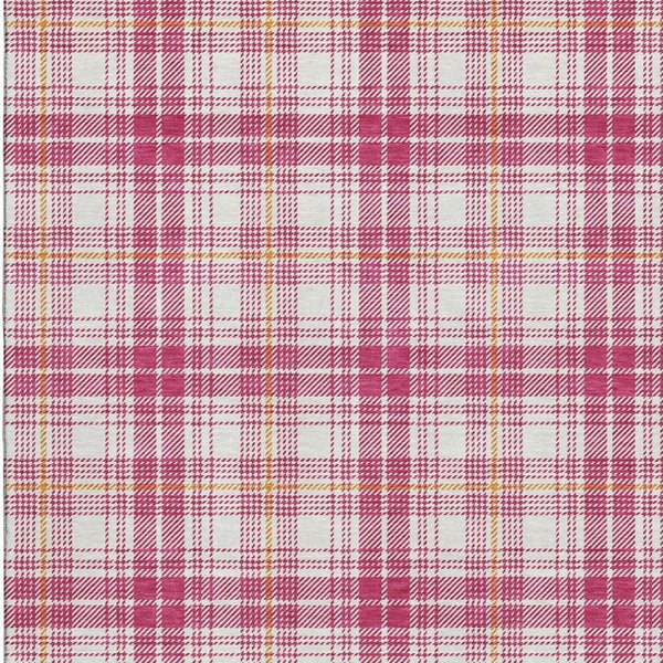 HomeRoots 10' X 14' Washable Blush Ivory Orange Plaid Area Rug with UV Protection for Stylish Living Spaces 678221