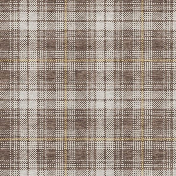 HomeRoots 5' X 8' Brown Ivory Gold Plaid Area Rug – Durable, Stain-Resistant, UV Protected for Busy Homes 678223