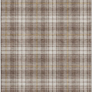 HomeRoots 5' X 8' Brown Ivory Gold Plaid Area Rug – Durable, Stain-Resistant, UV Protected for Busy Homes 678223
