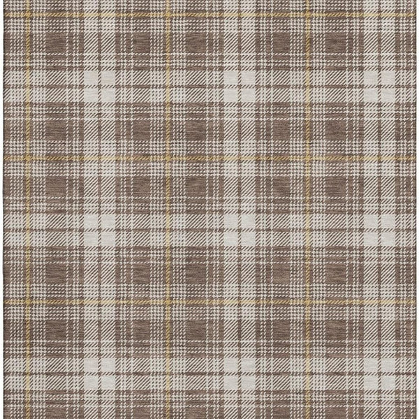 HomeRoots 5' X 8' Brown Ivory Gold Plaid Area Rug – Durable, Stain-Resistant, UV Protected for Busy Homes 678223