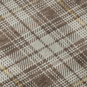 HomeRoots 8' Washable Round Rug in Brown, Ivory & Gold Plaid - UV Protected, Stain Resistant, Durable Design 678224