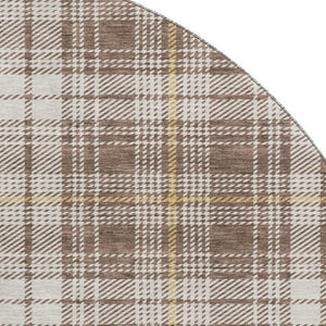 HomeRoots 8' Washable Round Rug in Brown, Ivory & Gold Plaid - UV Protected, Stain Resistant, Durable Design 678224