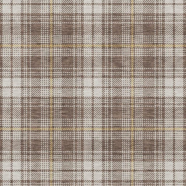 HomeRoots 8' X 10' Stylish Brown Ivory Gold Plaid Washable Area Rug - UV Protected, Stain-Resistant, Easy-Care! 678225