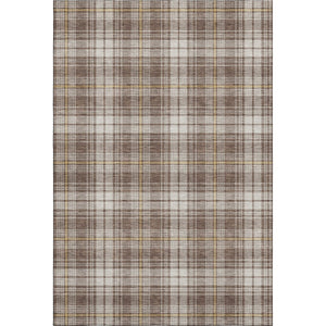 HomeRoots 9' X 12' Brown Ivory & Gold Plaid Area Rug - Durable, Washable, UV-Protected for Homes with Kids & Pets 678226