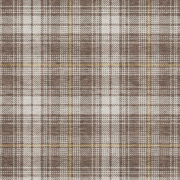 HomeRoots 9' X 12' Brown Ivory & Gold Plaid Area Rug - Durable, Washable, UV-Protected for Homes with Kids & Pets 678226