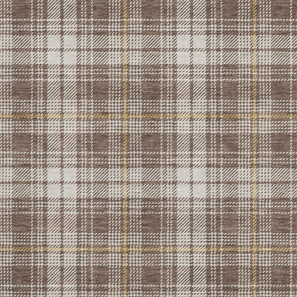HomeRoots 10' Washable Brown, Ivory & Gold Plaid Area Rug with UV Protection for Stylish Living Spaces & Durability 678227
