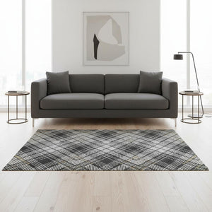 HomeRoots 5' X 8' Charcoal Ivory Gold Plaid Washable Area Rug with UV Protection for Stylish Comfort & Durability 678229