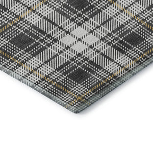 HomeRoots 8' X 10' Stylish Charcoal Ivory Gold Plaid Area Rug - Washable, UV Protected, Stain Resistant Decor 678231