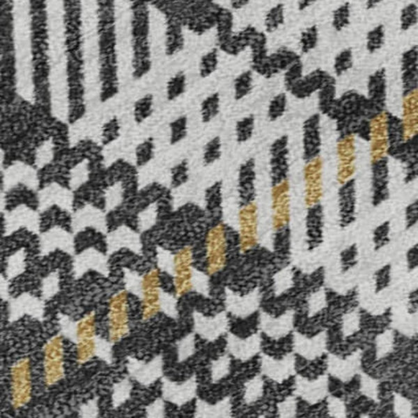 HomeRoots 8' X 10' Stylish Charcoal Ivory Gold Plaid Area Rug - Washable, UV Protected, Stain Resistant Decor 678231