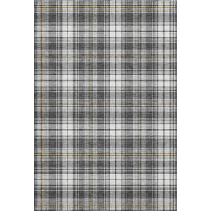 HomeRoots 9' X 12' Charcoal Ivory Gold Plaid Washable Area Rug with UV Protection for Homes with Kids & Pets 678232