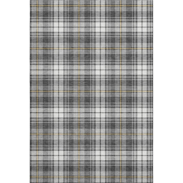 HomeRoots 10' Charcoal Ivory Gold Plaid Washable Area Rug – Durable, Stylish Design with UV Protection & Easy Care! 678233
