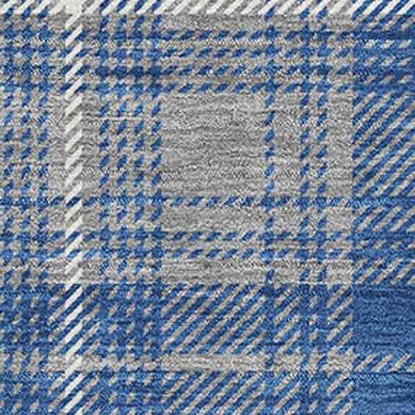 HomeRoots 5' Stylish Gray Blue Ivory Plaid Washable Area Rug with UV Protection for High-Traffic Homes 678235