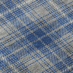 HomeRoots 8' Gray Blue and Ivory Plaid Round Rug - Washable, UV Protected, Stain Resistant for Family Spaces 678236