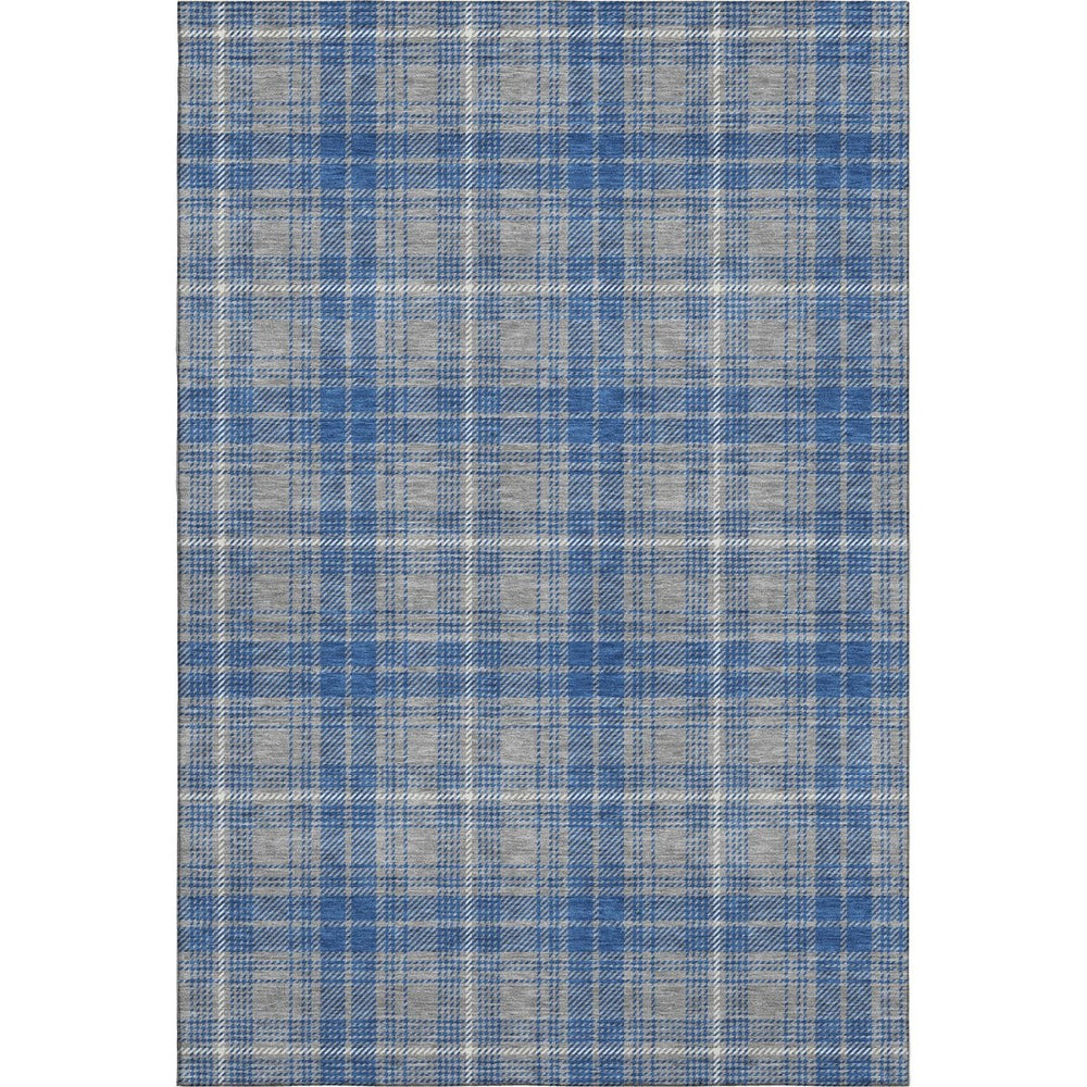HomeRoots 8' X 10' Gray Blue and Ivory Plaid Area Rug - Soft, Durable, Stain-Resistant with UV Protection! 678237
