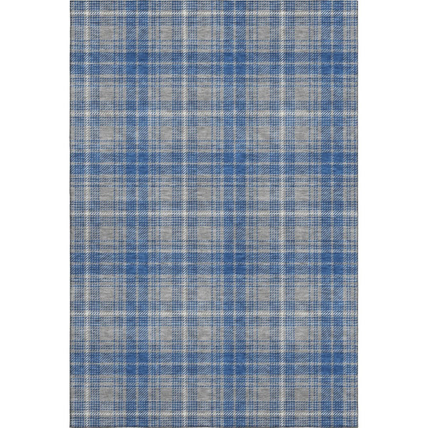 HomeRoots 9' X 12' Stylish Gray Blue Ivory Plaid Area Rug – Washable, Stain-Resistant & UV Protected for Homes 678238