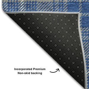 HomeRoots 9' X 12' Stylish Gray Blue Ivory Plaid Area Rug – Washable, Stain-Resistant & UV Protected for Homes 678238