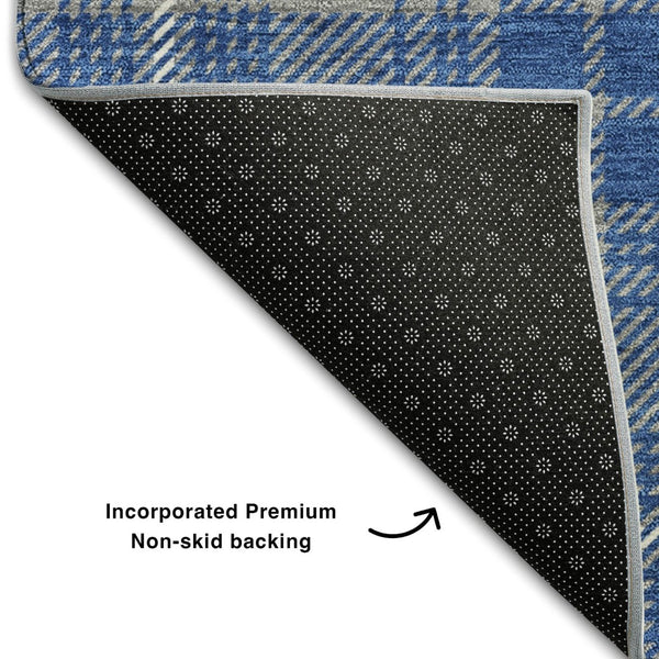 HomeRoots 9' X 12' Stylish Gray Blue Ivory Plaid Area Rug – Washable, Stain-Resistant & UV Protected for Homes 678238