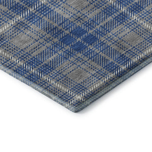 HomeRoots 9' X 12' Stylish Gray Blue Ivory Plaid Area Rug – Washable, Stain-Resistant & UV Protected for Homes 678238