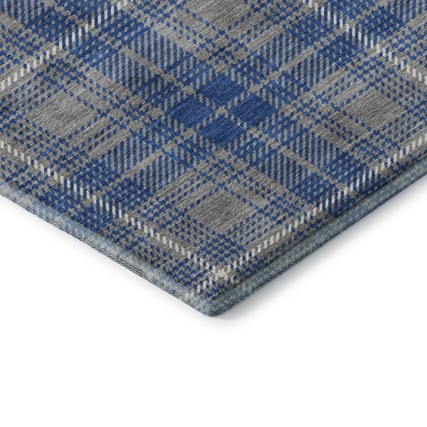 HomeRoots 9' X 12' Stylish Gray Blue Ivory Plaid Area Rug – Washable, Stain-Resistant & UV Protected for Homes 678238