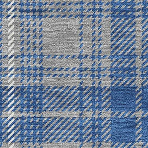 HomeRoots 9' X 12' Stylish Gray Blue Ivory Plaid Area Rug – Washable, Stain-Resistant & UV Protected for Homes 678238