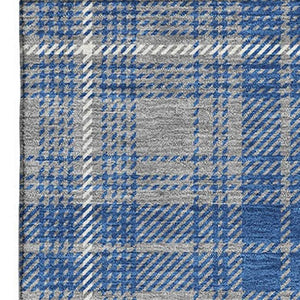 HomeRoots 9' X 12' Stylish Gray Blue Ivory Plaid Area Rug – Washable, Stain-Resistant & UV Protected for Homes 678238