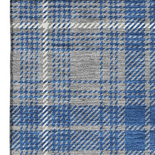 HomeRoots 9' X 12' Stylish Gray Blue Ivory Plaid Area Rug – Washable, Stain-Resistant & UV Protected for Homes 678238
