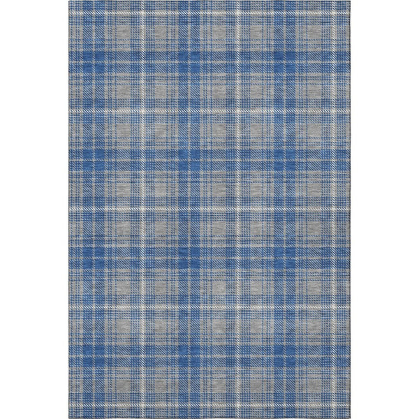 HomeRoots 10' Gray Blue & Ivory Plaid Washable Area Rug - Stain Resistant, UV Protected, Perfect for Families! 678239