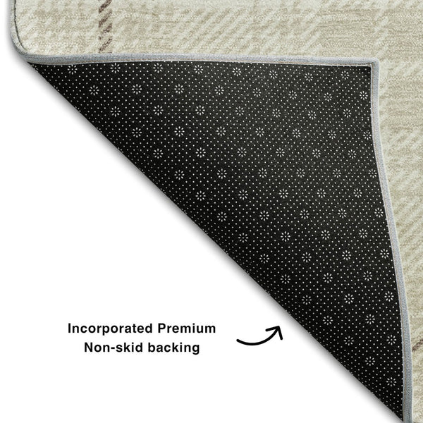 HomeRoots 5' X 8' Ivory Brown Beige Plaid Washable Area Rug - Durable, Stylish, UV-Protected for Busy Homes 678241