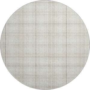 HomeRoots 8' Washable Round Rug in Ivory Brown Beige Plaid – Durable, Stain-Resistant, UV Protected, Stylish! 678242