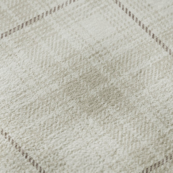 HomeRoots 8' Washable Round Rug in Ivory Brown Beige Plaid – Durable, Stain-Resistant, UV Protected, Stylish! 678242