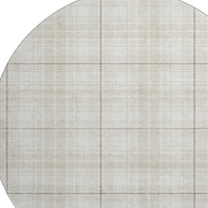 HomeRoots 8' Washable Round Rug in Ivory Brown Beige Plaid – Durable, Stain-Resistant, UV Protected, Stylish! 678242