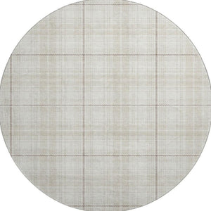 HomeRoots 8' Washable Round Rug in Ivory Brown Beige Plaid – Durable, Stain-Resistant, UV Protected, Stylish! 678242
