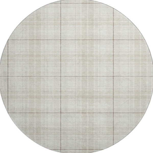 HomeRoots 8' Washable Round Rug in Ivory Brown Beige Plaid – Durable, Stain-Resistant, UV Protected, Stylish! 678242